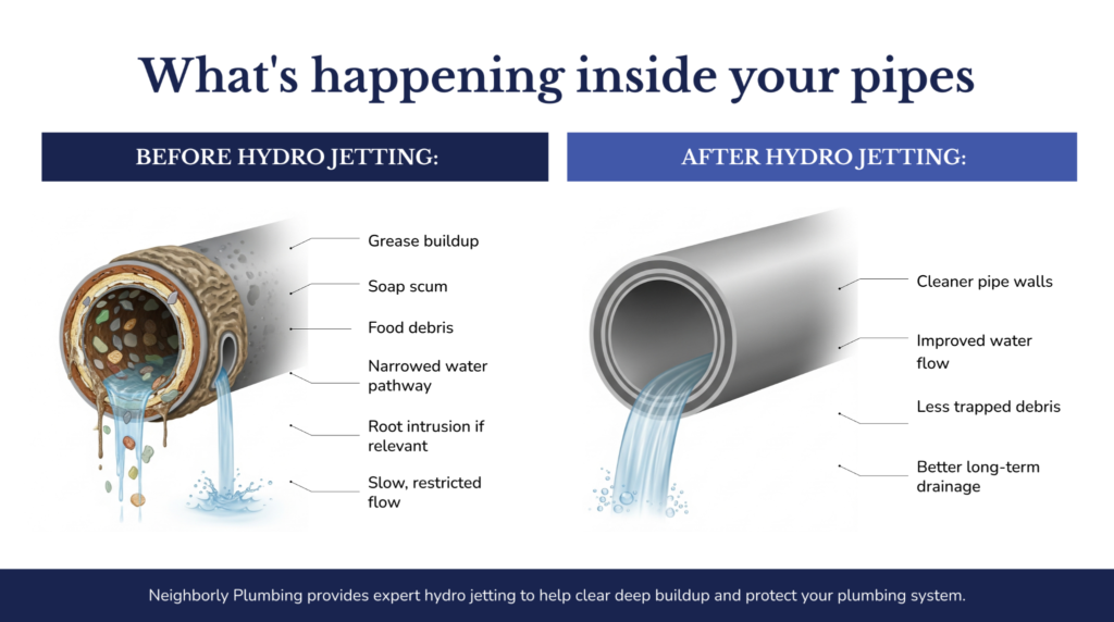 Diagram depicting the inside of pipes illustrating potential blockages and fluid movement in plumbing